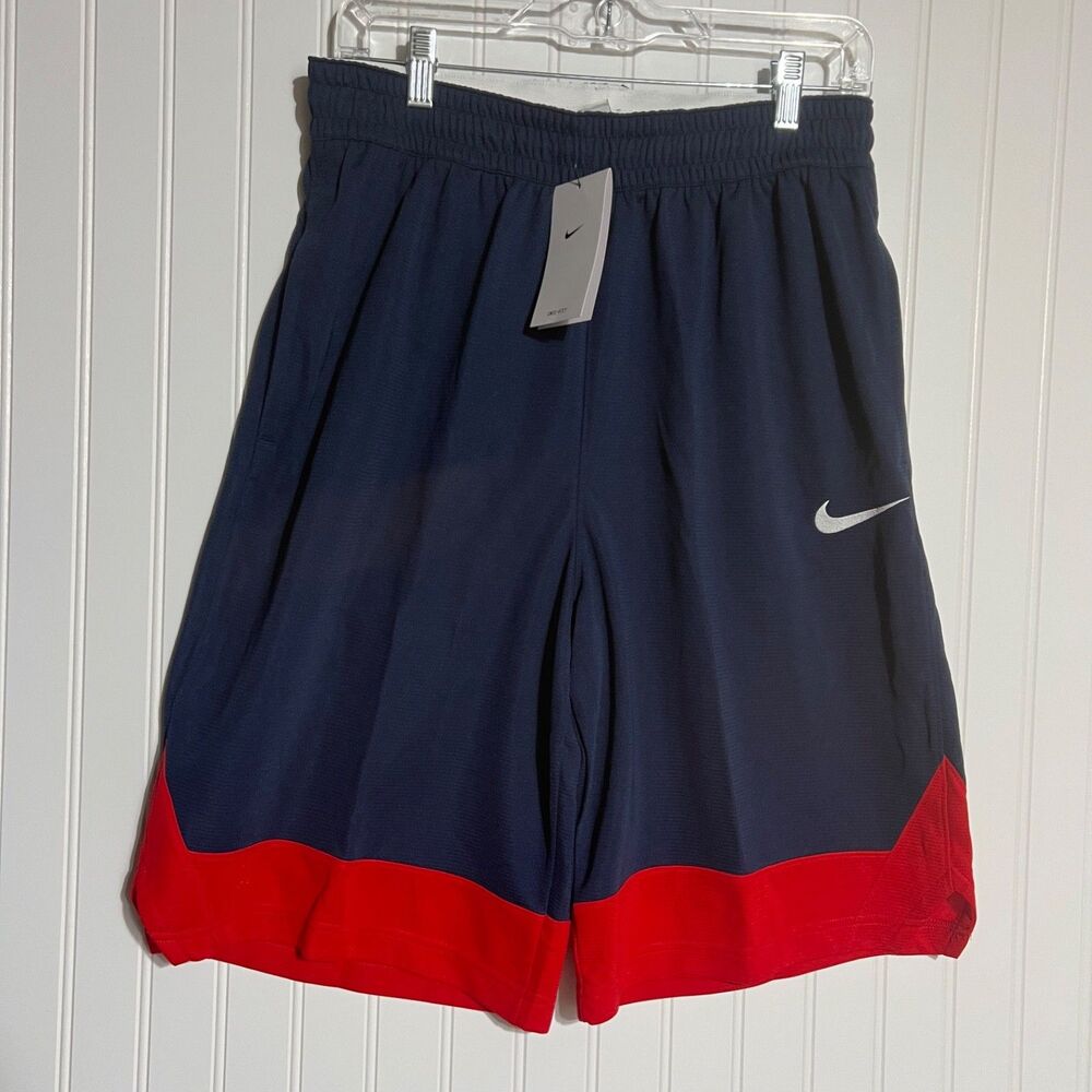 Nike‎ Icon Basketball Shorts Men's M Dri-FIT Navy Blue Red AJ3914-413 New NWT